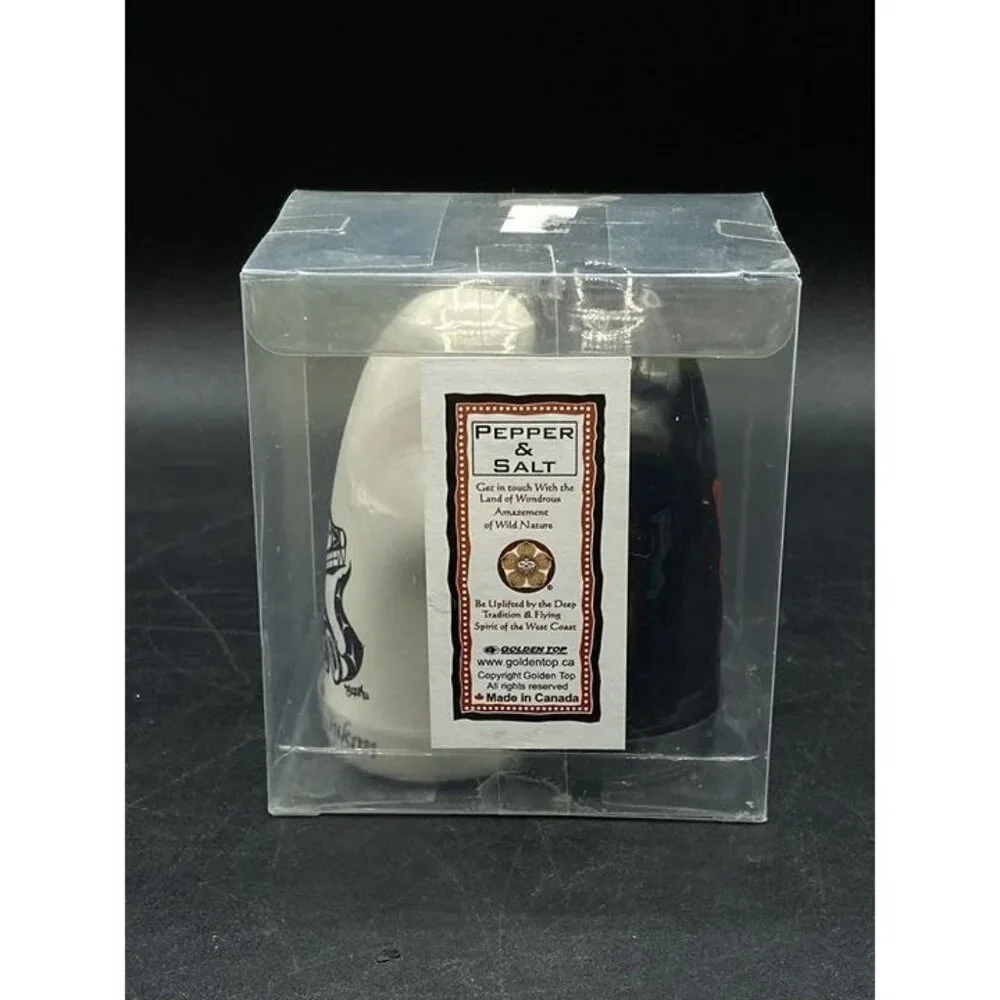 Teslin Yukon Salt & Pepper Shakers Souvenir Ceramic Canada First Nation Wolf